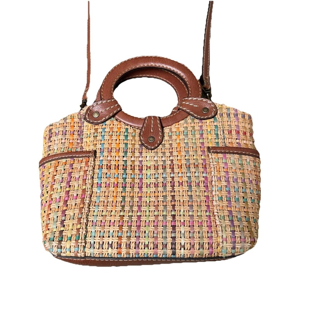Fossil Small Handbag Leather Woven Weave Straw Shoulder / Crossbody Purse